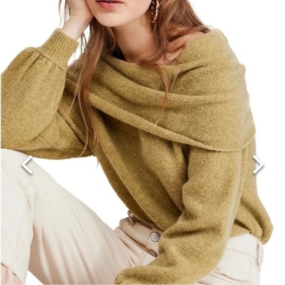 Free People Sweaters - Free People Womens Echo Beach Chartreuse Wool Cowl Pullover Sweater